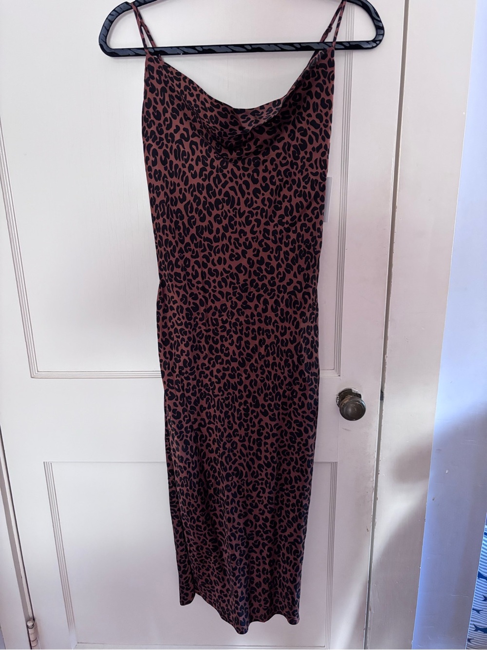 Good American Leopard Slip Dress in Brown and Black